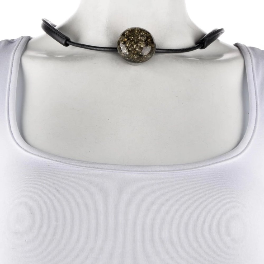 Marni Leather, Pyrite & Horn Collar Necklace